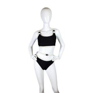 Peddney Belted Two Piece Bikini Swimsuit In Black And White Size XL